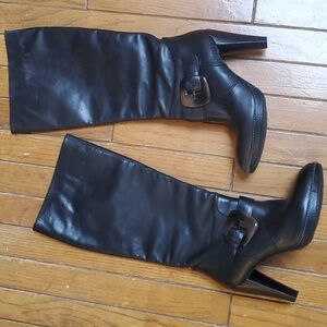 Francisco Morichetti Black Leather Tall Heeled Boots Ombre Resin Buckle …